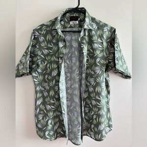 Thomas Dean Green Leaf Print Men's Shirt Resort vacation tropical sz M